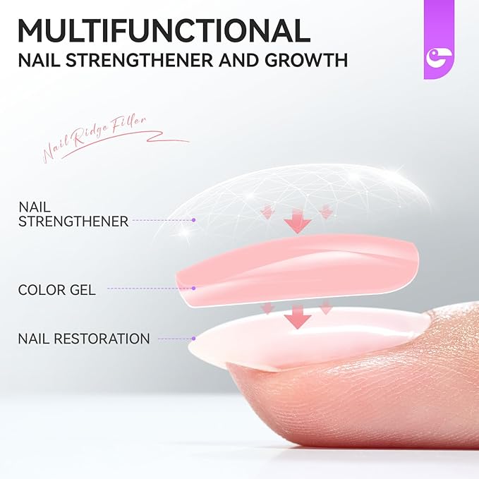 Gelike EC Nail Growth Treatment: Milky Pink 15ml Natural Nail Strengthener for Weak and Damaged Nails - Protein Nail Hardener for Home Salon Outdoor
