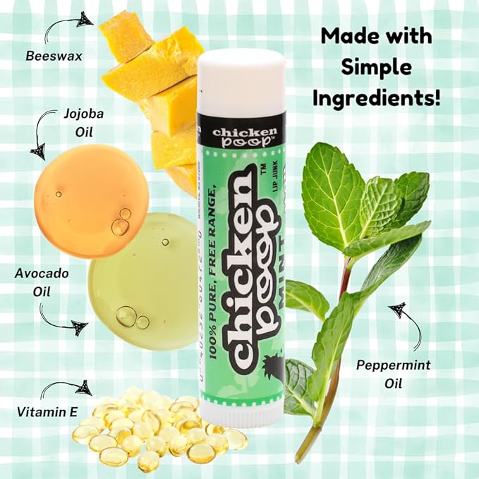 Chicken Poop Lip Balm Simone Chickenbone 100% Natural Moisturizer, Refreshing for Dry Chapped Lips, 0.15 oz, (Mint), 1 Pack