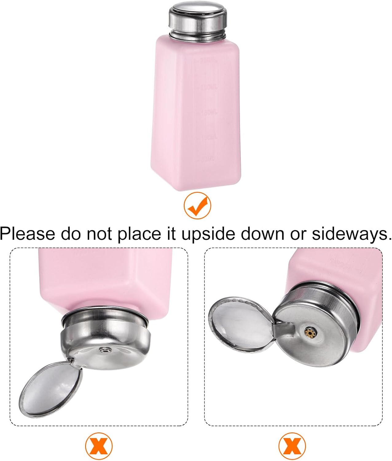 HARFINGTON 4PCS 250ML(8.5oz) Push Down Alcohol Dispenser Pump Liquid Press Empty Bottles Refillable Container for Acetone Cleanser Nail Polish Remover, Pink