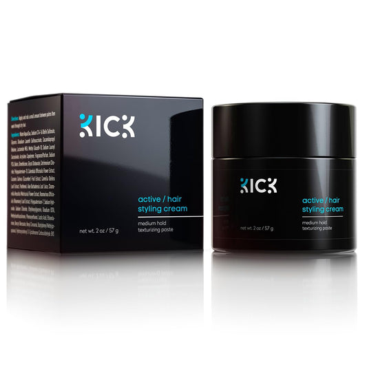 Kick Men's Medium Hold Hair Cream - Non Greasy, Thickening, Damage Control, Anti-Greying, Hydrating - 2 Oz