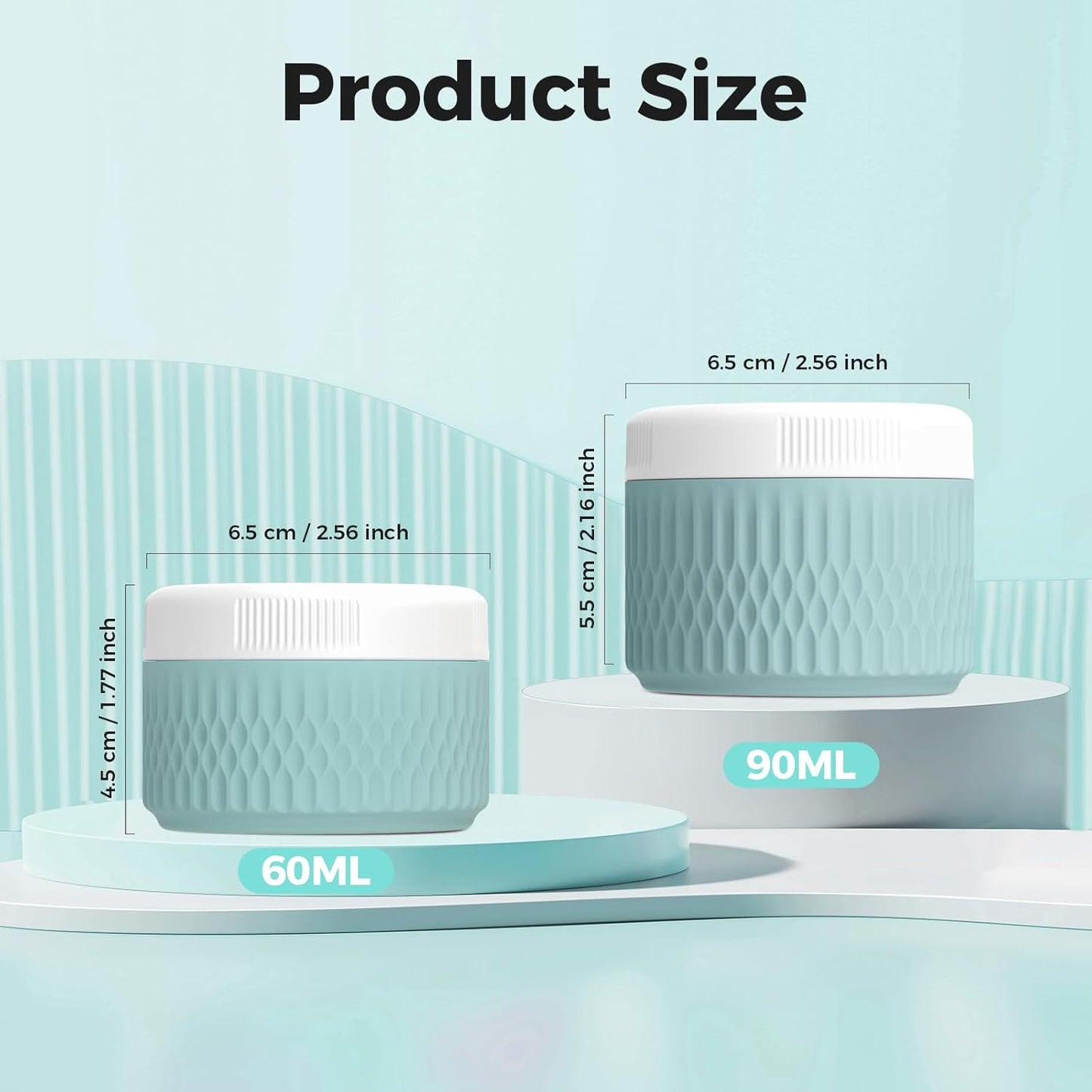 BPA Free Silicone Cream Jars - TSA Approved 2oz Travel Size Containers, Leak-proof with Lid for Cosmetic, Face, Hand, Body Glitters