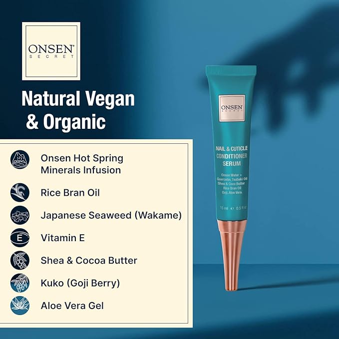 Onsen Secret Nail Reboot Duo - Treatment for Damaged Nails - Natural Nail Care & Cuticle Repair - Visible Results For Perfect Nails, Cuticle Conditioner Cream 15ml & Nail Reboot Oil 10ml