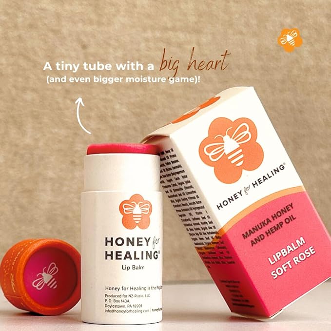 Ultra-Hydrating Tinted Formula Made with Manuka Honey 15+ UMF, Coconut Oil, Beeswax | 12+ Hour Moisture, Zero Waste Recyclable Tube | Lip Moisturizer & Color in One 0.25 oz / 7 gr (Soft Rose)