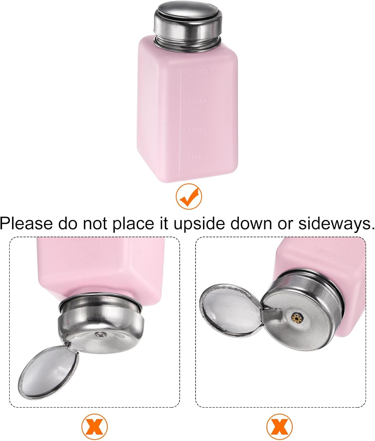 HARFINGTON 4PCS 200ML(6.8oz) Push Down Alcohol Dispenser Pump Liquid Press Empty Bottles Refillable Container for Acetone Cleanser Nail Polish Remover, Pink