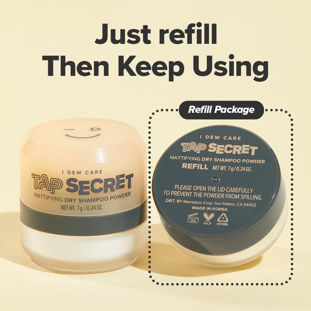 I DEW CARE Tap Secret Dry Shampoo Powder Refill with Biotin | Strengthening & Volumizing, Refillable, Travel size, Non-aerosol, Korean Ginseng, Dry Shampoo for Women, Women Stocking Stuffers, 0.24 Oz