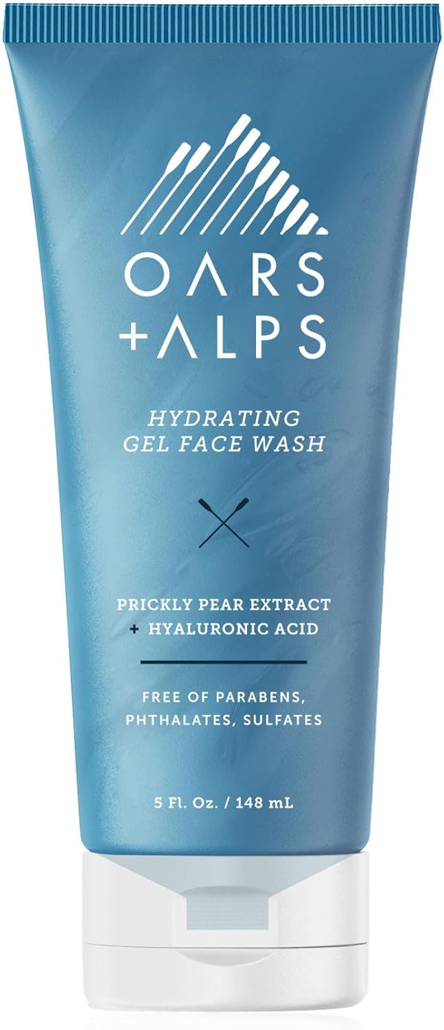 Oars + Alps Hydrating Gel Face Wash, Daily Gentle Face Cleanser with Prickly Pear Extract & Hyaluronic Acid, Hydrating & Moisturizing, Sulfate- Free, Paraben-Free, 5oz