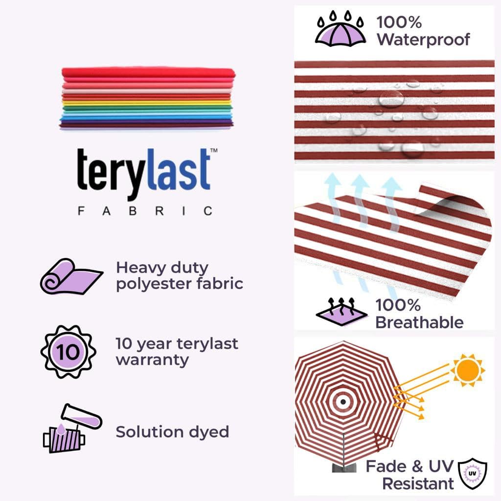 Midtown Umbrellas 10 Ft Outdoor Cantilever Patio Umbrella w/Terylast Red Stripes Fabric - Rotate 360° Offset Patio Umbrella, Deck Patio Umbrella, Backyard Umbrella & Garden Umbrella - Silver Frame