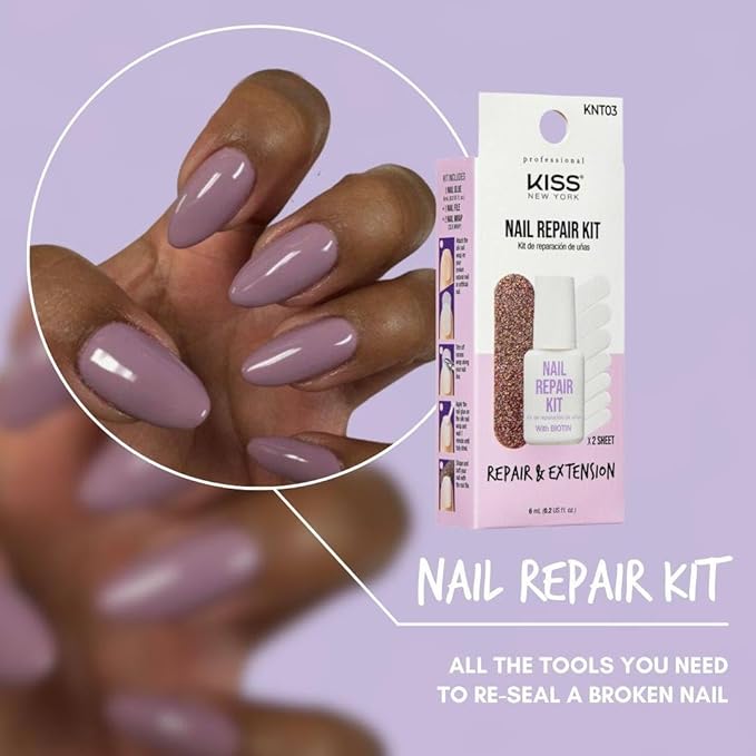 Nail Repair Kit for Damage, Broken, Cracked and Weak Nails - Biotin Infused Glue, File, and 2 Wraps - Made in Korea