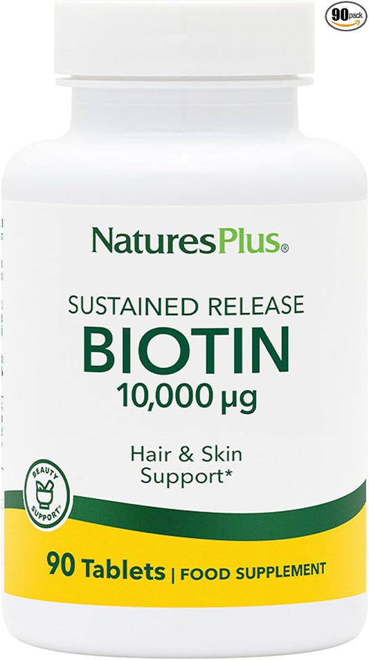 NaturesPlus Biotin, Sustained Release - 90 Tablets - Vegetarian, Gluten Free - 90 Servings