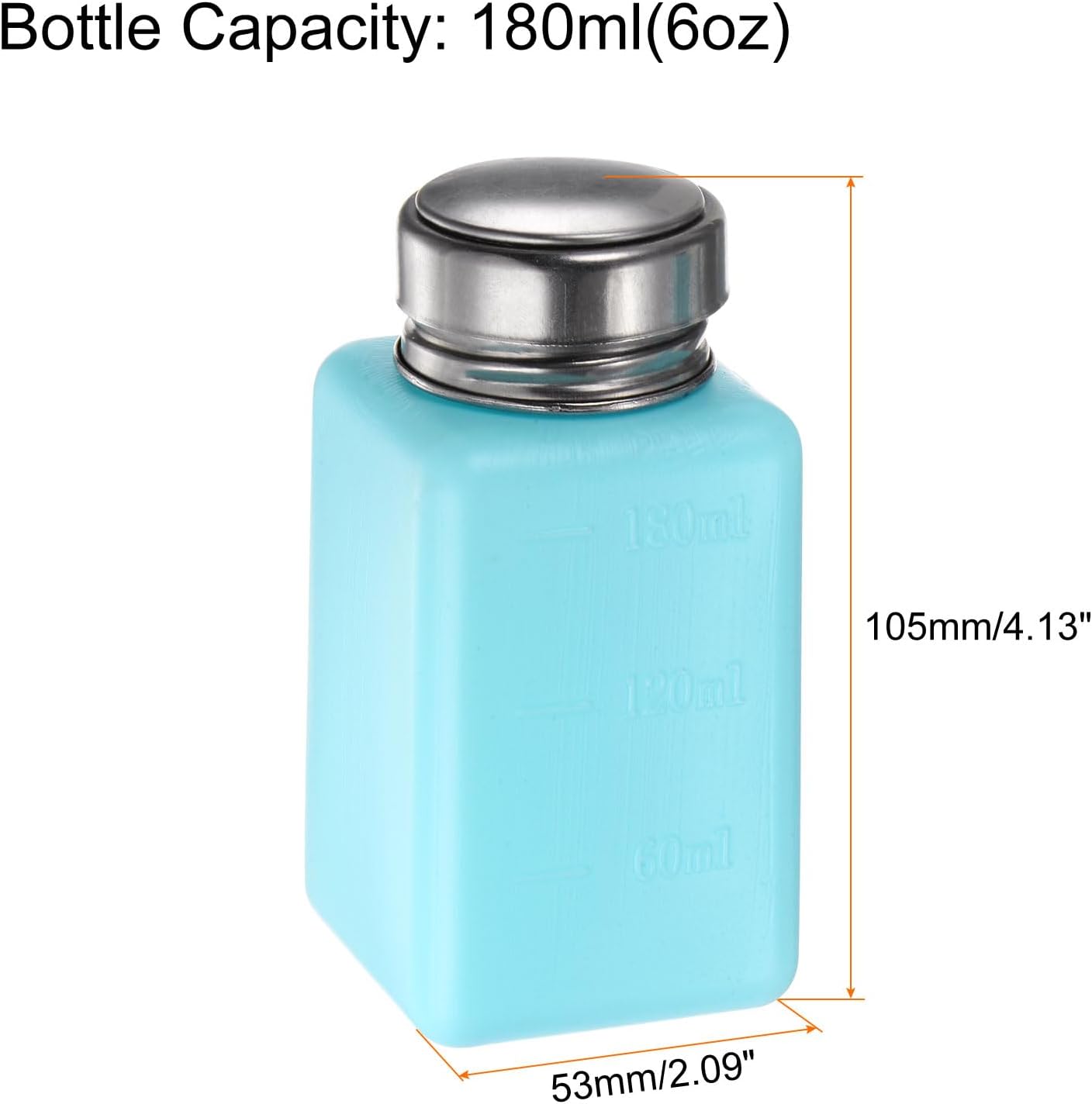 HARFINGTON 4PCS 180ML(6oz) Push Down Alcohol Dispenser Pump Liquid Press Empty Bottles Refillable Container for Acetone Cleanser Nail Polish Remover, Blue