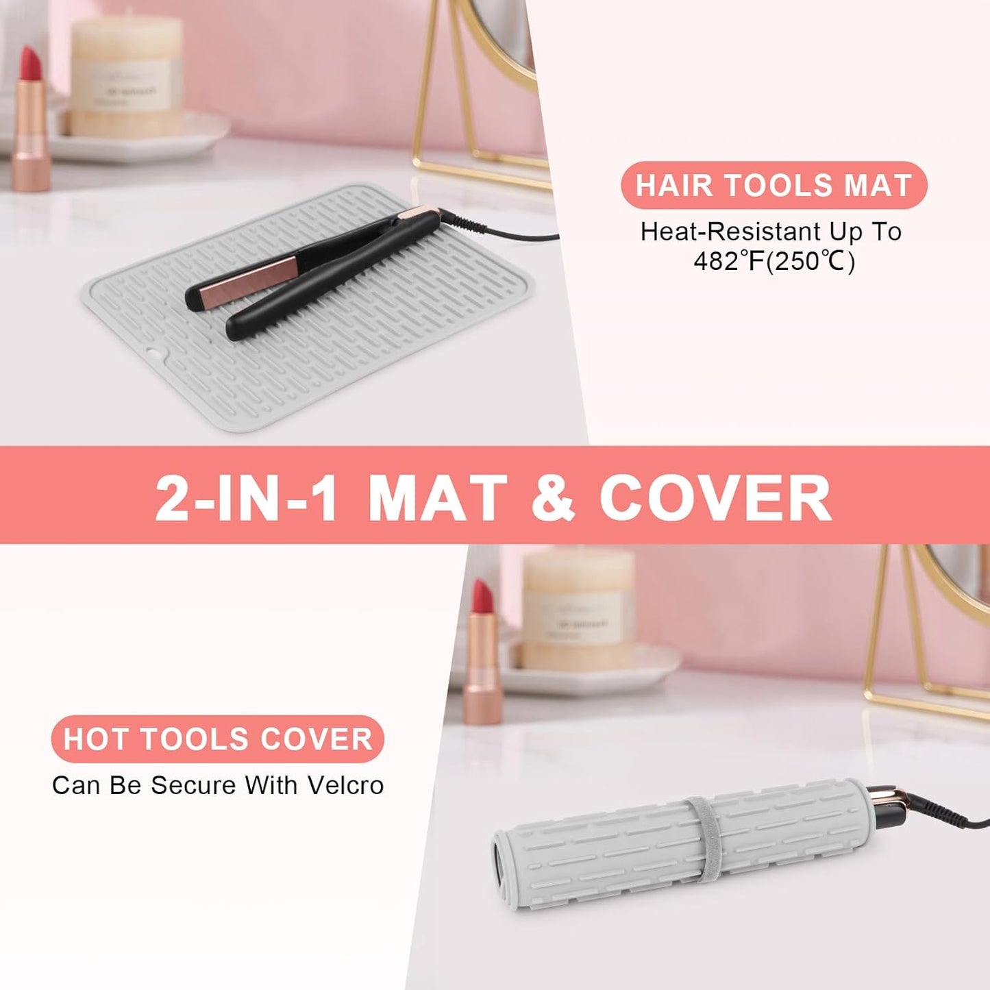 Oversize Silicone Heat Resistant Mat for Curling Irons, Flat Irons, Hair Straighteners and Hot Hair Styling Tools, Portable Hot Tools Sleeve Pad for Travel Vanity Salon(14.2" x 11.0")