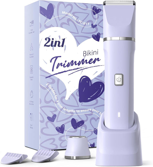 Electric Razors for Women - IPX7 Waterproof, Painless, Portable Bikini Trimmer Shaver, Body & Pubic Hair Removal Machine, Womens Lady Shaving Trimmers for Legs, Private Area - Purple