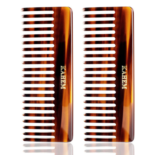 2-Piece Set Handcrafted Acetate Wide Tooth Combs - 6.29" Premium Detangler for Women, Men & Kids, Ideal for Curly, Long & Short Hair - Professional Quality for Wet/Dry Use