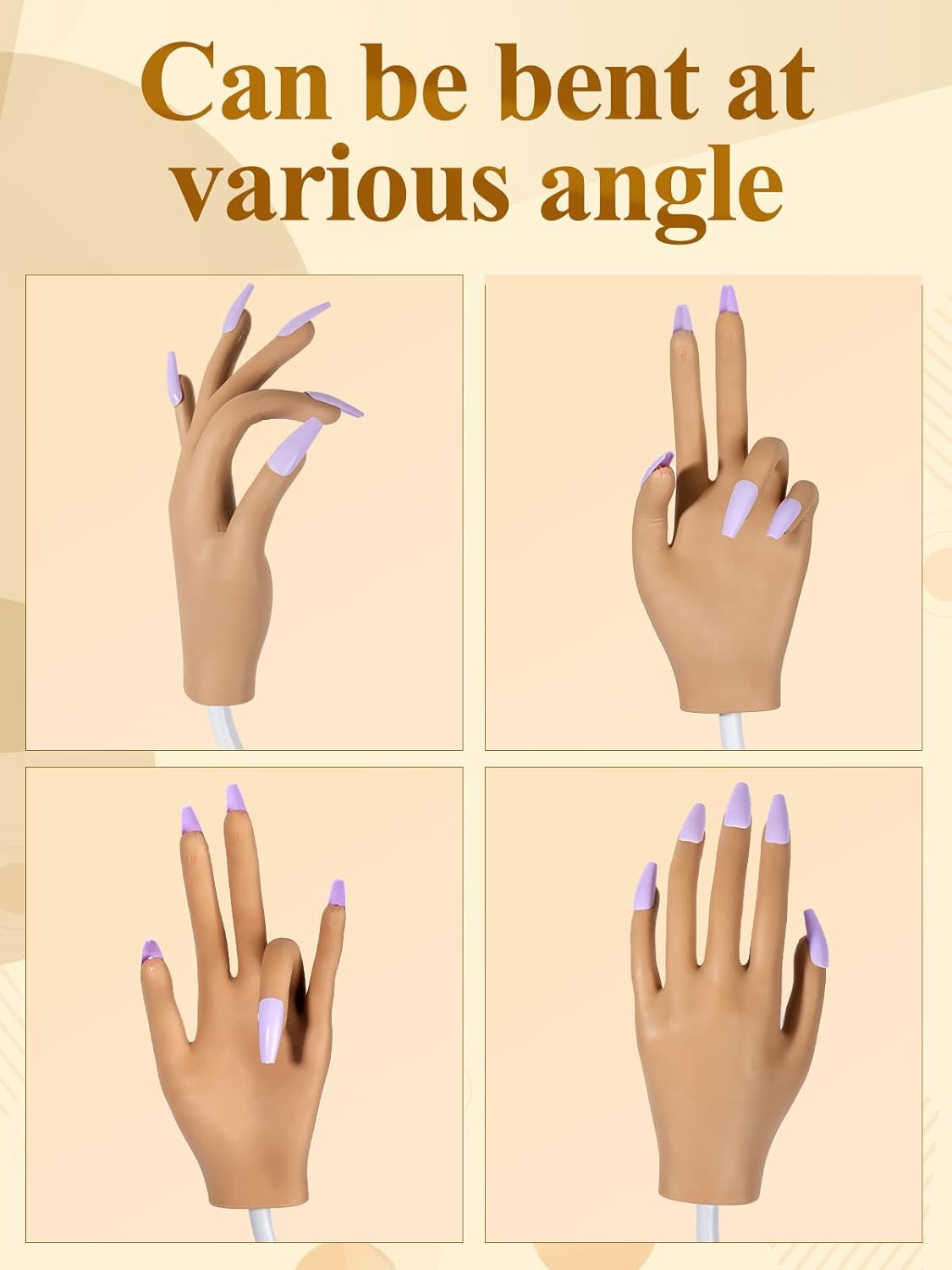 Practice Hand for Acrylic Nails, Nail Tips Never Fall Off Nail Hand Practice,Fingers Never Break Fake Nail Hand for Nail Practice,Flexible Movable Practice Nail Hand for Practicing Nail Supplies