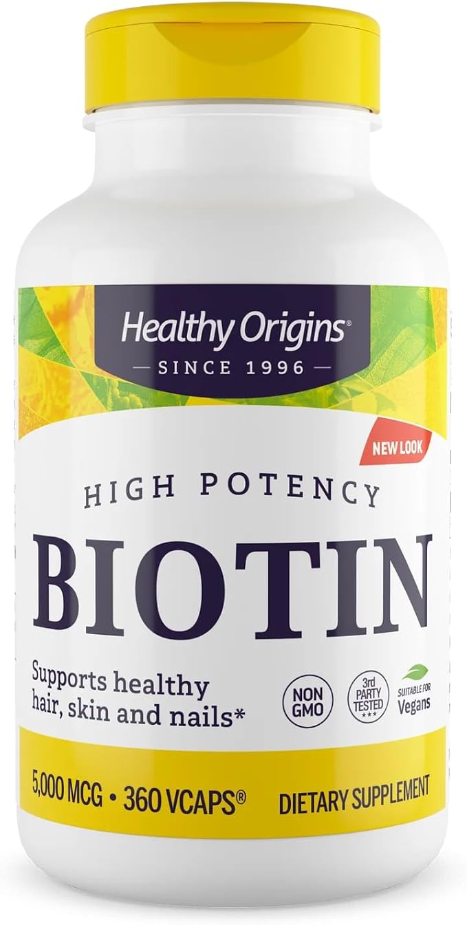 Healthy Origins Biotin 5,000 mcg (USP Grade, Non-GMO, Gluten Free, Hair Support, Nail Support), 360 Veggie Caps