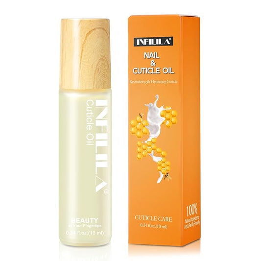 NXJ INFILILA Cuticle Oil Travel Size, Mini Cuticle Oil Repaired Dryness Nails and Cuticles, Moisturizes, and Strengthener for Nails Care Vitamin E, Milk Honey Natural Ingredients, 10ml Rollerball