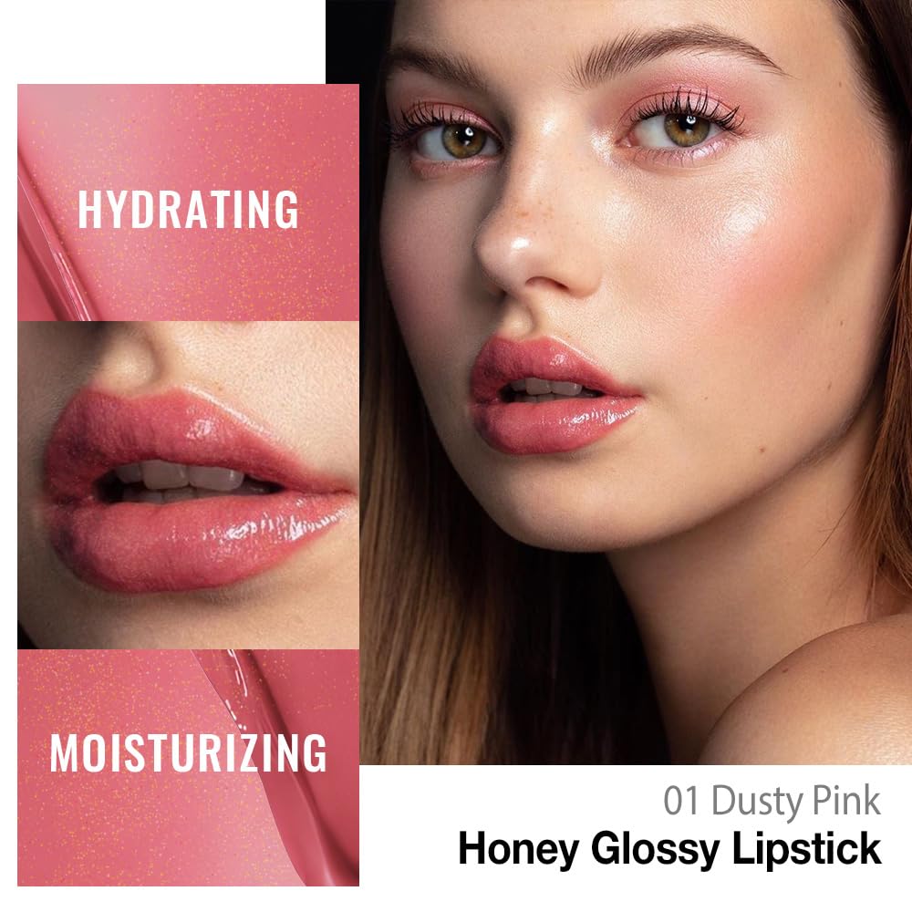 Pink Honey Lipstick Tinted Lip Balm - Shine Moisturizing Lipstick for Women, Natural Nourishing Hydrating Lip Gloss Stain for Dry Lips, Tint Sheer Lightweight Makeup, Vegan - 1Pc #01 Dusty Pink