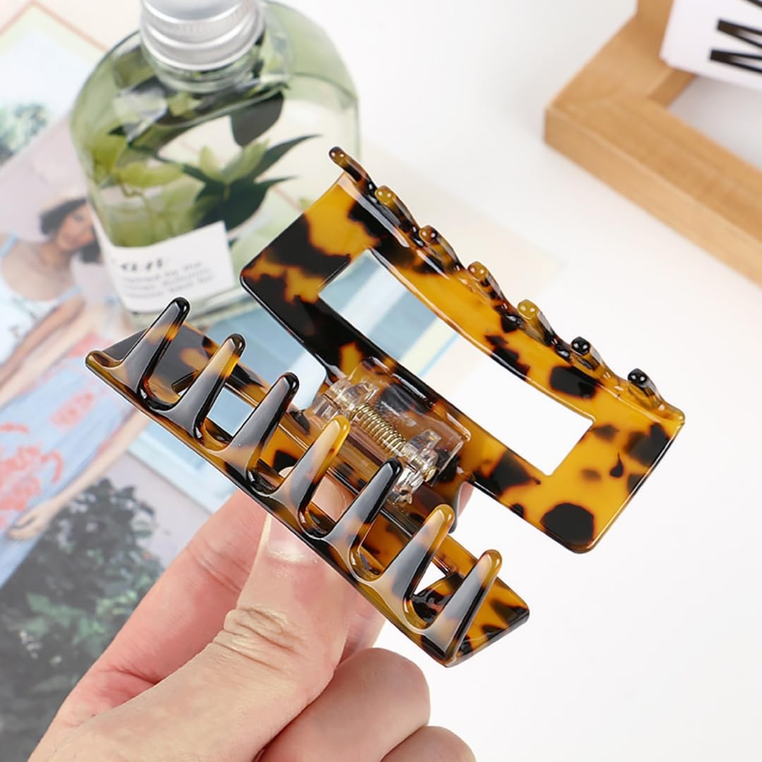 Hair Claw Clip, 3 Inch Tortoise Shell Cellulose Acetate, French Design Rectangle Hair Clip for Women Ladies Girls, Pack of 2