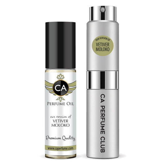 CA Perfume Duo Impression of Vetiver Moloko For Women And Men Perfume Layering Set Long Lasting Travel Size EDP + Body Oil Roll-On Bottle 0.27 Fl Oz+0.33 Fl Oz