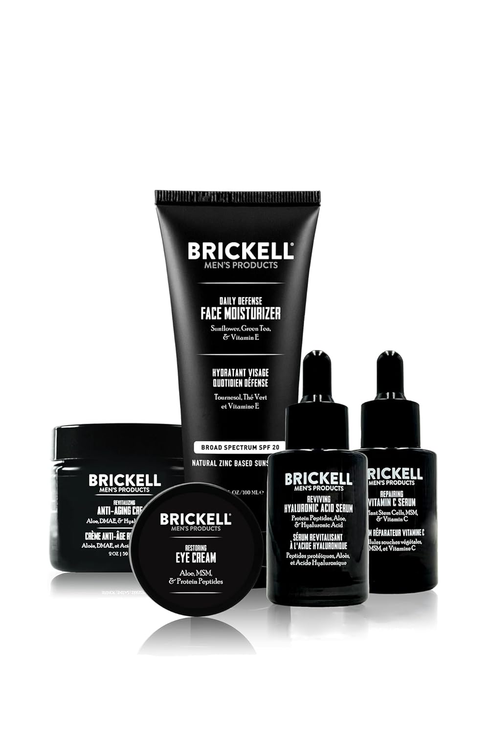Brickell Men's Complete Defense Anti Aging Routine, Night Face Cream, Vitamin C Day and Night Serum, Facial Moisturizer w/SPF and Eye Cream, Natural and Organic, Unscented