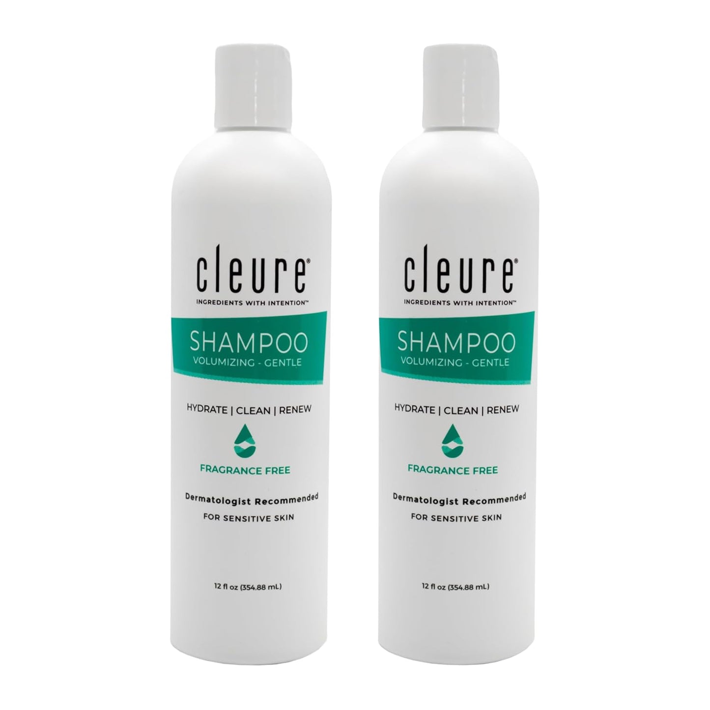 Cleure Hypoallergenic Volumizing Shampoo for Sensitive Skin - Fragrance Free, SLS Free & Paraben Free (12 oz, Pack of 2)