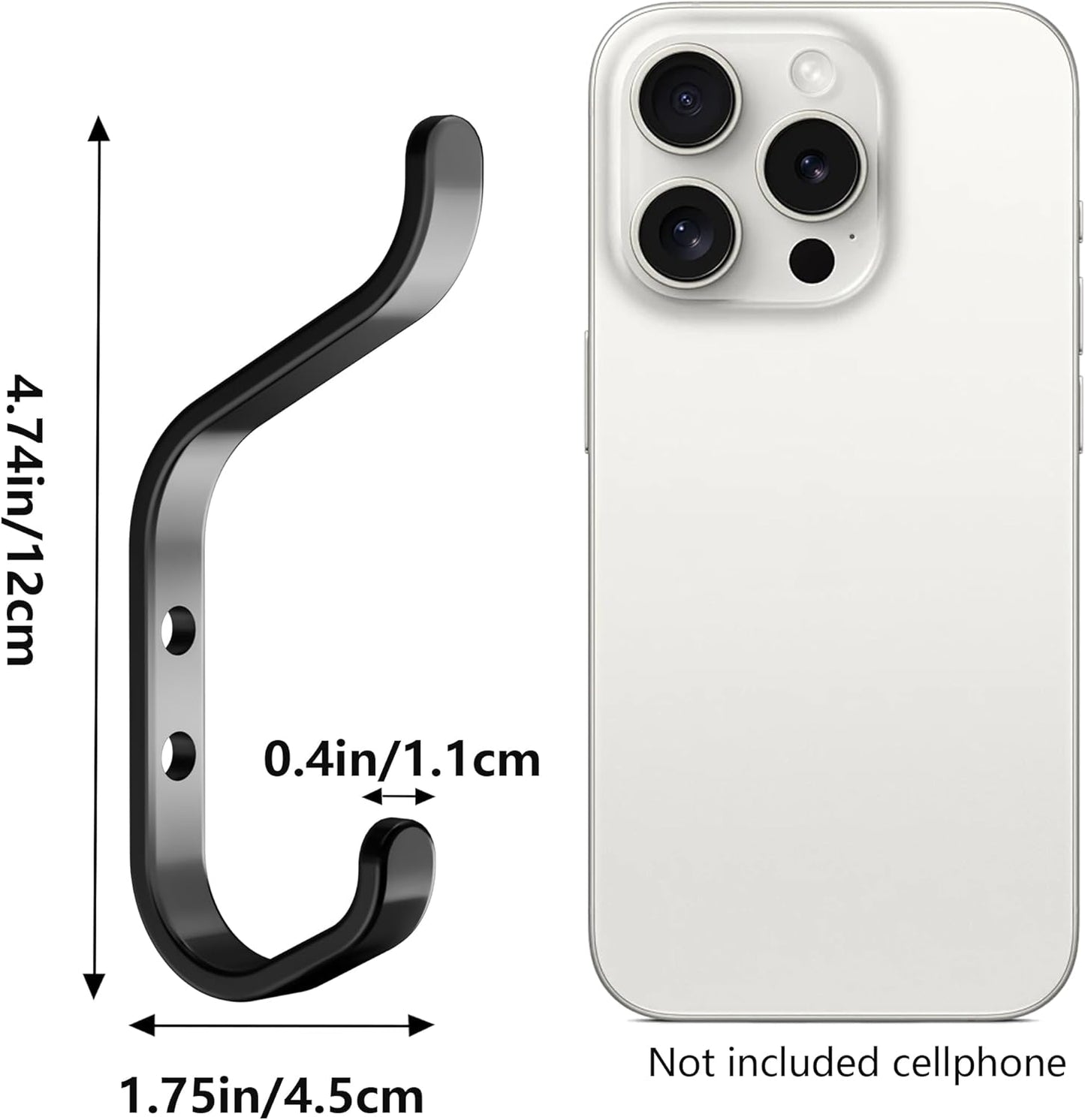 Coat Hook for Hanging - Wall Hook 5 Pack for Backpack, Bag, Keys and Towel, Double Hook in Closet, Entryway, Door, Bathroom and Garage, Hold Up to 22Lbs.