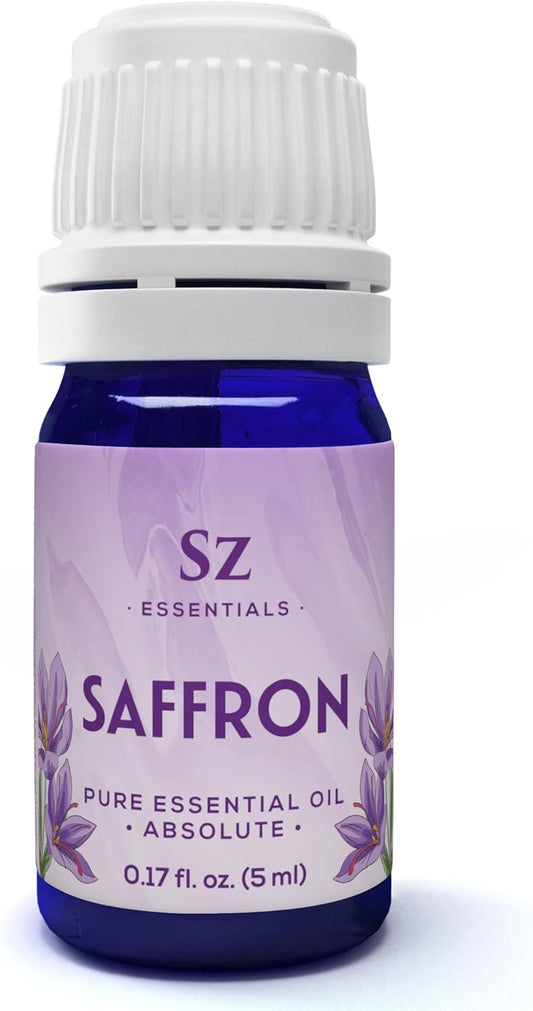 Saffron Essential Oil, 100% Pure, Extracted from Stigmas of The Saffron Flower - Spicy & Floral Scent with Earthy Overtones - Therapeutic Grade & Vegan - 0.17oz (5ml)