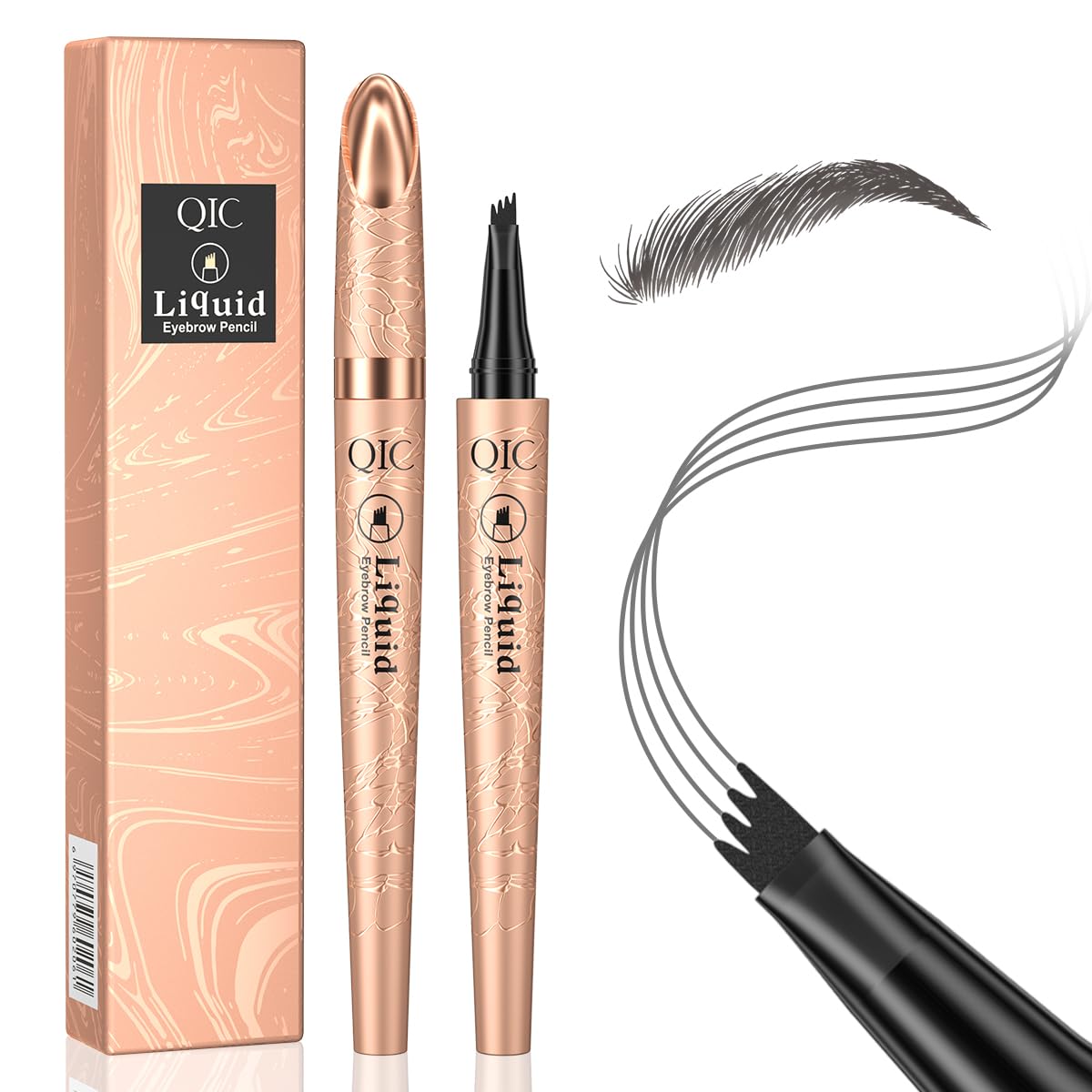 Microblading Eyebrow Pencil for Women - Waterproof Eyebrow Pen with 2-Fork-Tip Eye Brow Pen Create Natural Hair-Like Brows, Brow Pencil for Perfect Eyebrows Makeup Last All-Day, Grey