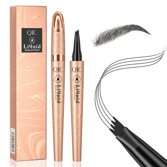 Microblading Eyebrow Pencil for Women - Waterproof Eyebrow Pen with 2-Fork-Tip Eye Brow Pen Create Natural Hair-Like Brows, Brow Pencil for Perfect Eyebrows Makeup Last All-Day, Grey