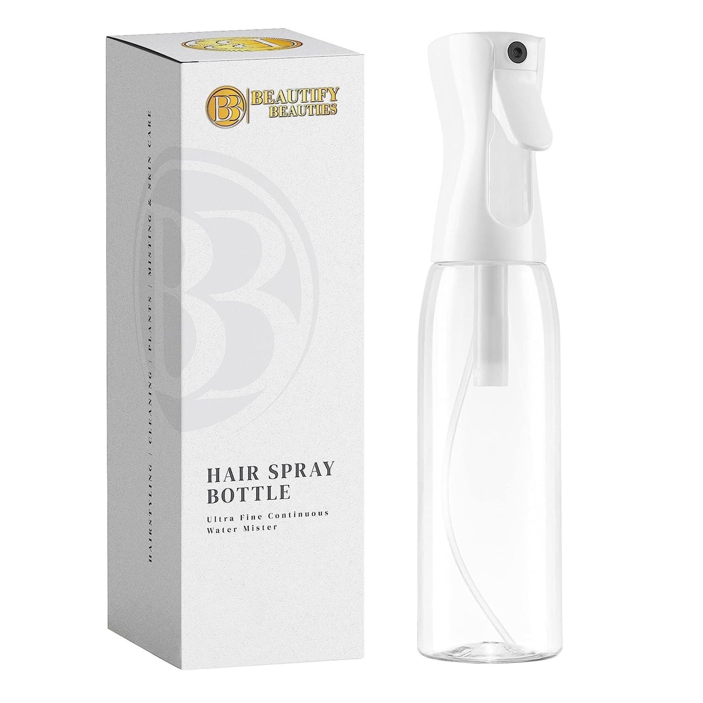 BeautifyBeauties Spray Bottle For Hair – Continuous Mister Spray Bottle for Hairstyling, Cleaning, Plants, Pets, Barbers, Salons, Essential Oil Scents (Clear, 16.9oz/500ml) 11" H x 2.6" L