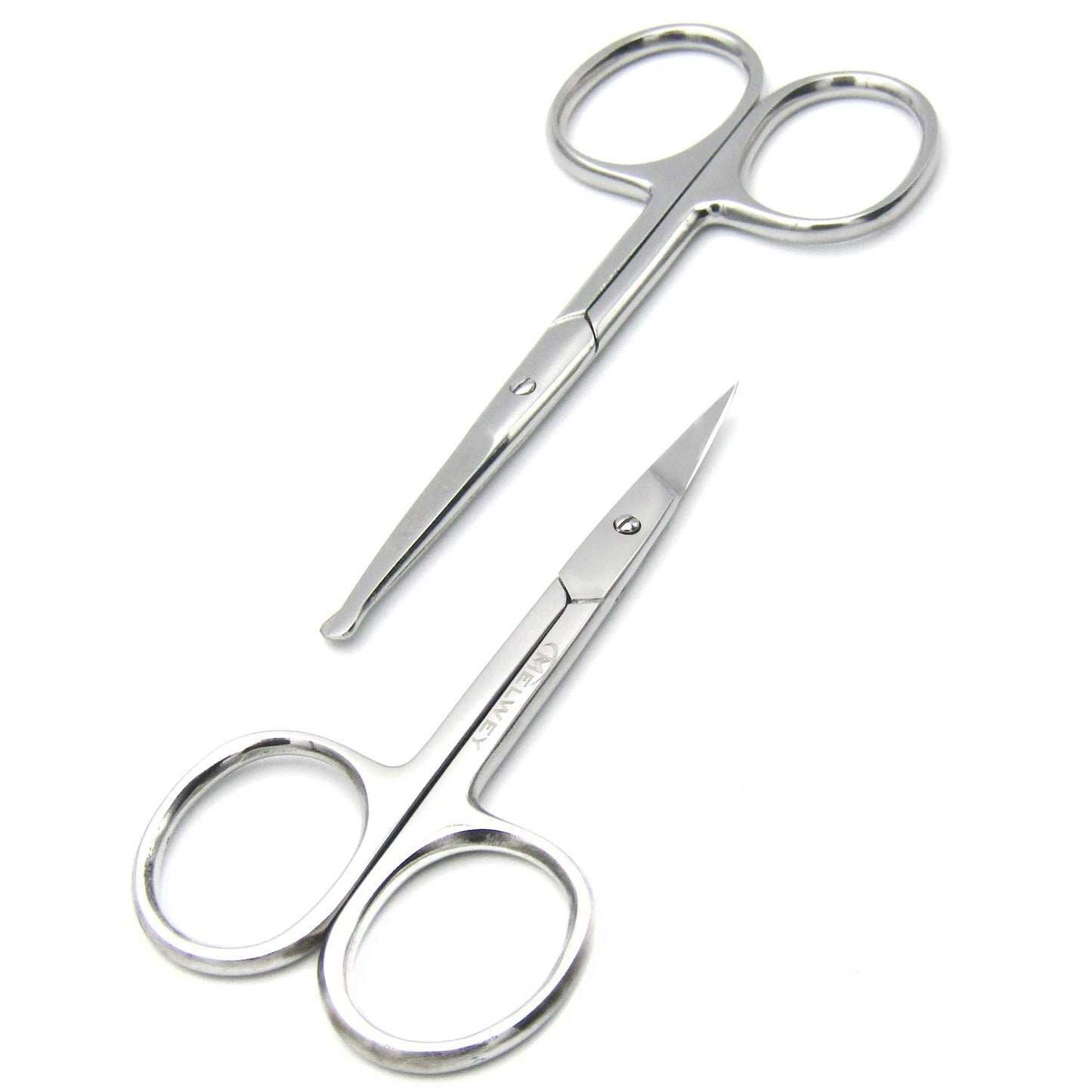 Pack of 2 Curved & Rounded Blunt Tip Stainless Steel Small Scissors for Eyebrows & Eyelashes, Beard Trimming & Moustache, Baby Nails, Nose & Facial Hair