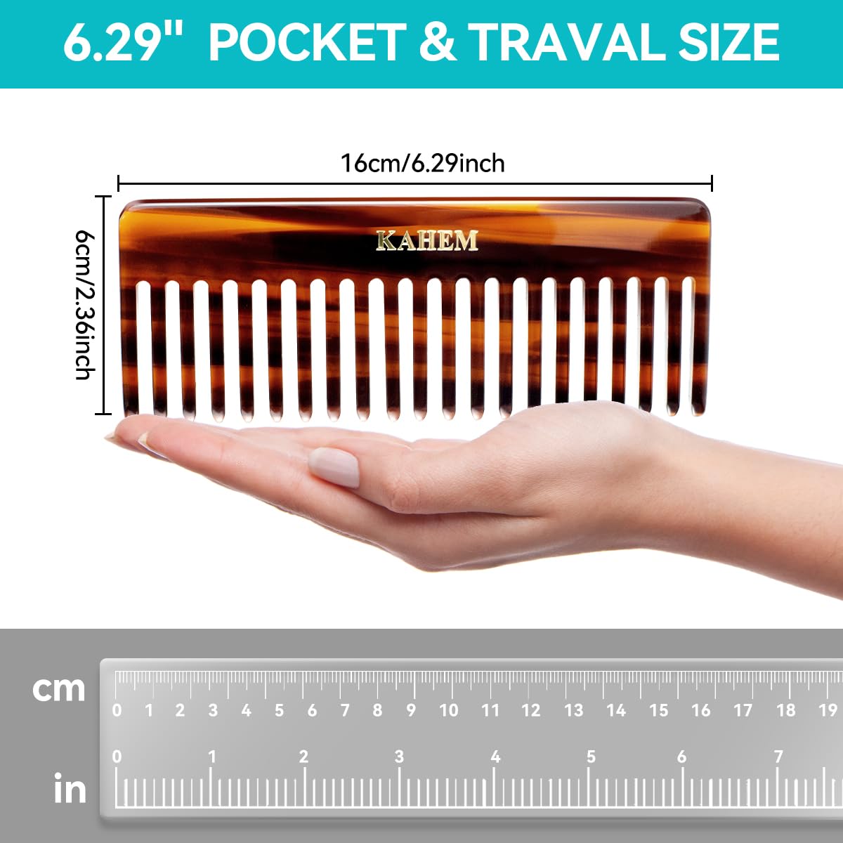 KAHEM Large Wide Tooth Detangler Comb for Women, Men, and Kids - Handmade for Curly, Long, and Short Hair - Professional Wet and Dry Hair Cutting Comb - 6.29 Inch