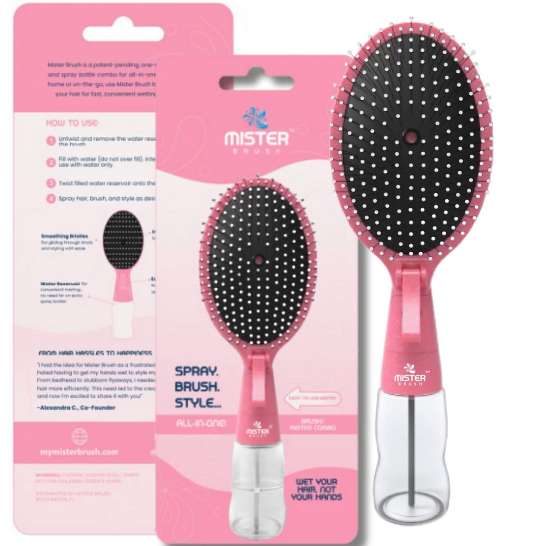 2-in-1 Hairbrush Mister – Innovative Hair Mist & Brushing Tool for Wet & Dry Hair Styling – No-Tangle Bristles, Convenient Water Reservoir, Easy-to-Use (Pink)