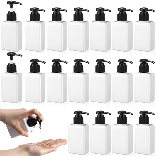 Domensi 12 Pcs 100ml /3.4 oz Pump Bottle Mini Travel Bottles Small Dispenser Containers Plastic Pump Lotion Dispenser Empty Square Travel Size Containers Toiletries (White)