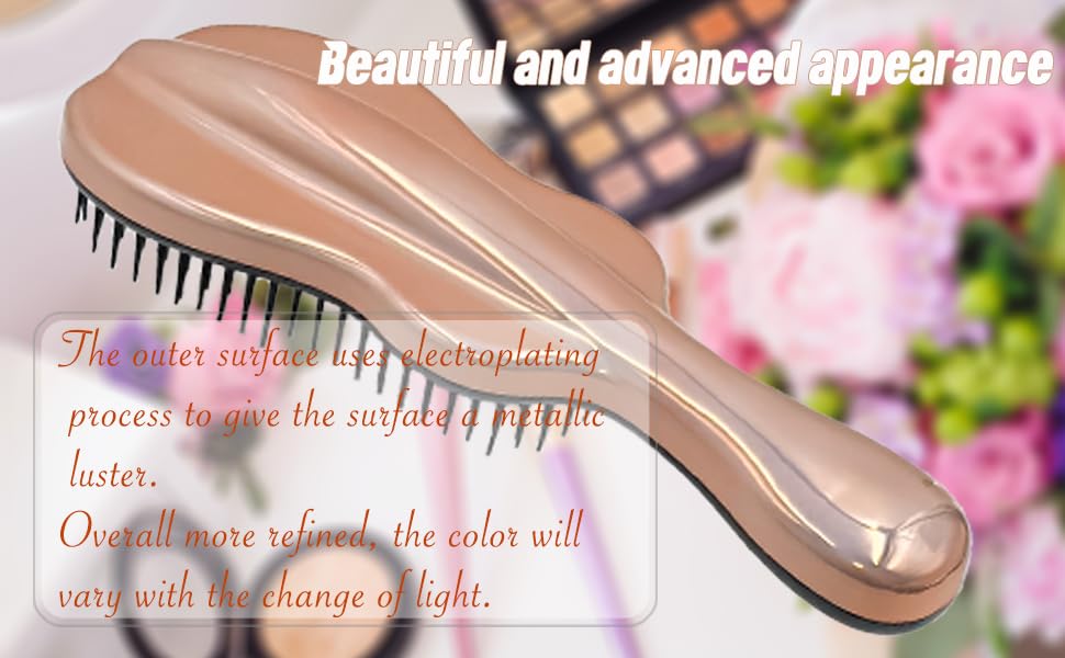 WYNK Hair Brush Detangler for Adults & Kids，Detangling Comb Hair Styling Tools & Appliances for Natural/Wavy/Curly/Coily/Wet/Dry/Oil/Thick/Straight/Long Hair (Champagne Gold Electroplate)