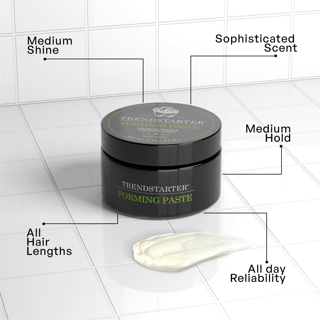 TRENDSTARTER - FORMING PASTE (2oz) - Travel Size - Medium Hold - Medium Shine - Lightweight Water-Based Hair Pomade Cream - Flake-Free Hair Paste for All Hair Types