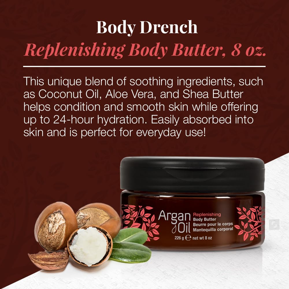 Body Drench Argan Oil Skin Moisturizer, Body Butter, Deeply Hydrating Body Cream for Dry Skin, Nourishing Moisturizer with Argan Oil for Soft, Smooth Skin, Luxurious Skincare, 8 oz, 1-Pack