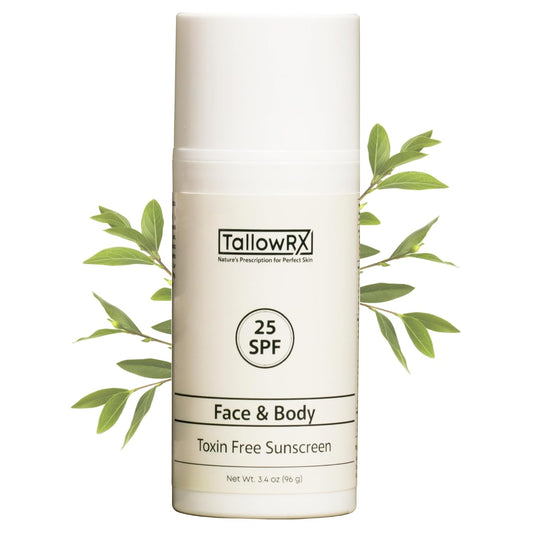 Tallow Sunscreen SPF 25 with Non Nano Zinc Oxide – Natural Mineral Sun Protection with Red Raspberry, Coconut Oil & Vit E – Reef Safe, Non Toxic & Moisturizing Sunblock for Face & Body – 3.4 oz