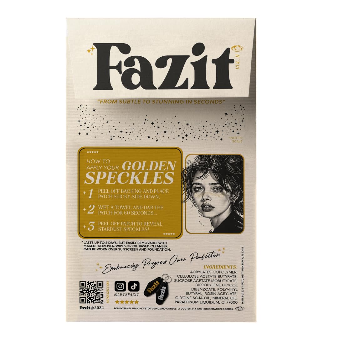 Fazit Makeup Patches - Gold - Face Glitter Makeup Speckles - Glow Up Makeup Patches - Face Glitter Speckles Patches - Cute Glitter Makeup Accessories for Women - Cosmetic Glitter for Face - 6 Count