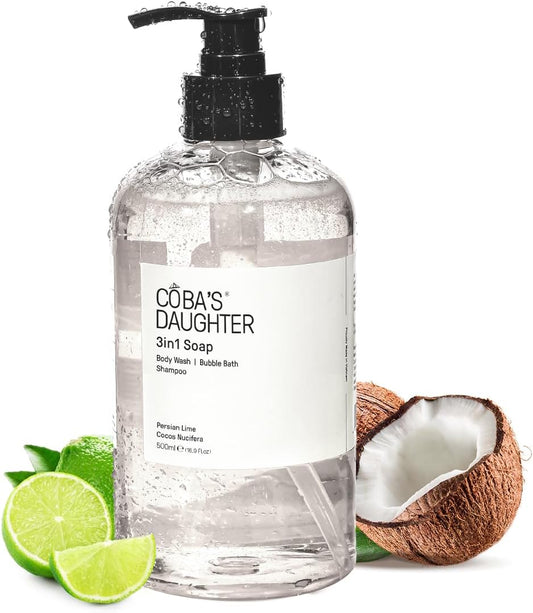 COBA'S DAUGHTER 3in1Soap Bubble Bath | Body Wash, Hand Wash| Cleanse, Nourish & Soften Skin with Inulin & Seaweed Extract | Persian Lime & Coconut Scent(16.9oz)
