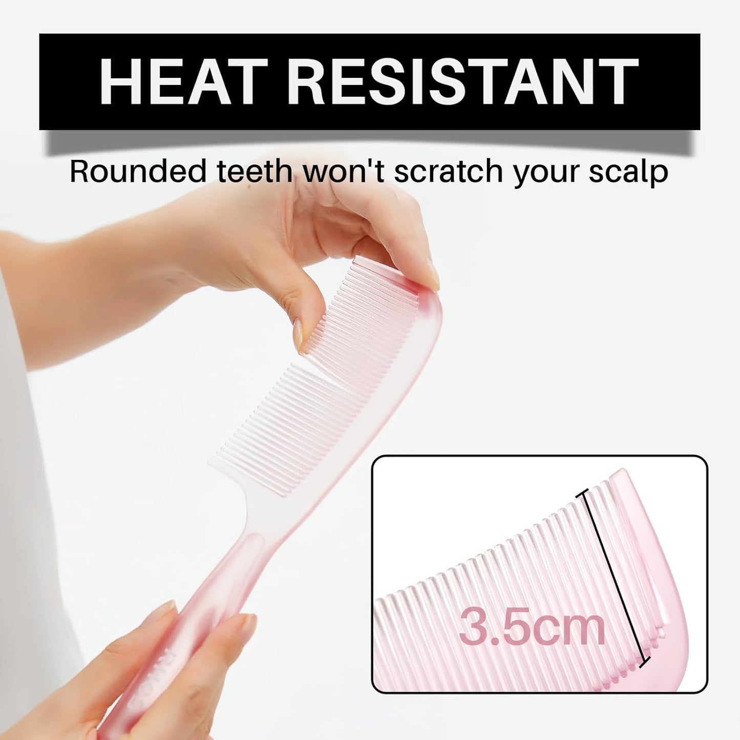 RHOS Detangler Hair Comb for Women and Men-Wide Tooth Comb for Curly,Thick,Wavy,Long Hair,Large Tooth Detangling Comb for Wet and Dry Hair-Styling Essentials Round Handle Hairdressing Comb(Pink)