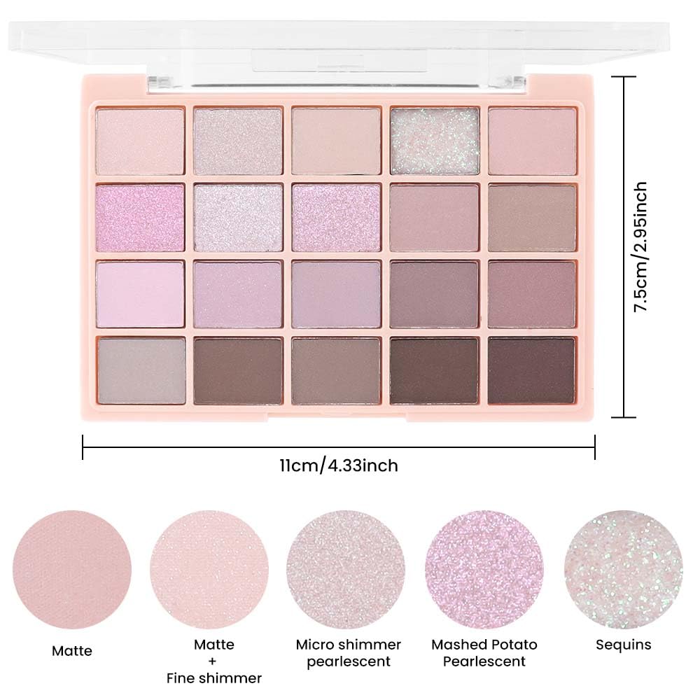 20Colors Nude Light Pink Purple Basics Matte Eyeshadow Palette,Eye Shadow Travel Makeup Palette all in one Long Lasting Waterproof,Great for Travel Gift Kit