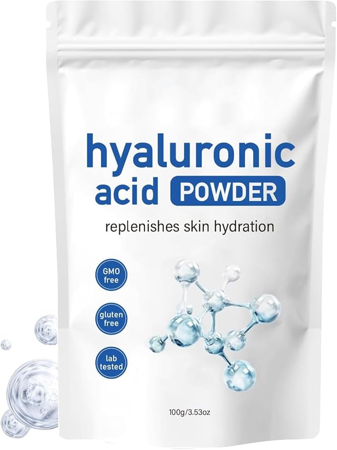 Hyaluronic Acid Powder, Hyaluronic Acid Powder for Skin Care，Low Molecular Weight, Vegan Cosmetic Grade，Water Soluble Hydrating Ingredient for Skin Moisture，DIY Facial Serum（100g/3.52oz）