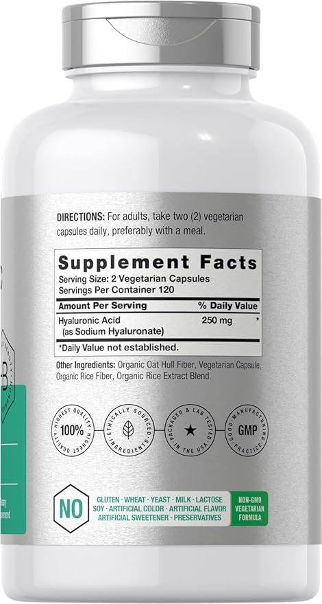 Horbäach Hyaluronic Acid Capsules | 250 mg | 240 Count | Non-GMO and Gluten Free Supplement