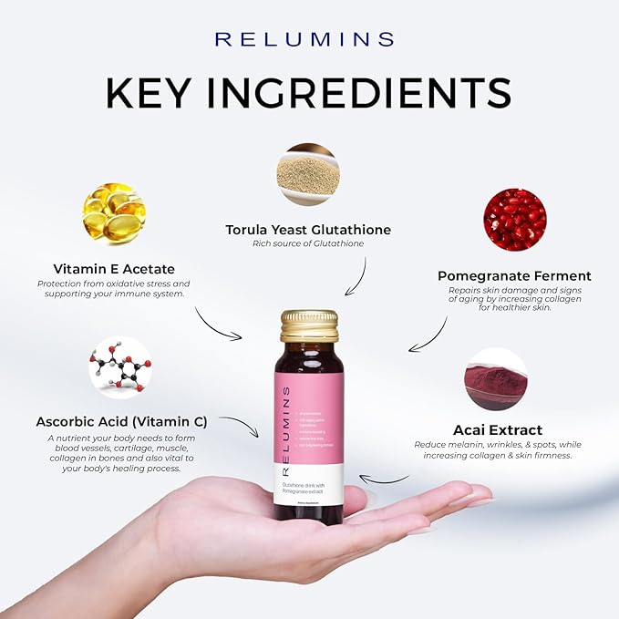 Relumins Advance Beauty Supplement Set – Collagen Drink, Glutathione Drink & Vitamin C 1000mg with Rose HIPS & Bioflavonoids, Hyaluronic Acid & CoQ10
