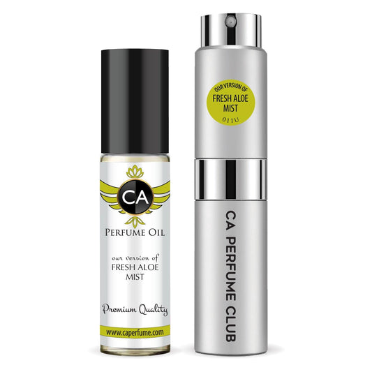 CA Perfume Duo Impression of Fresh Aloe Mist For Women And Men Perfume Layering Set Long Lasting Travel Size EDP + Body Oil Roll-On Bottle 0.27 Fl Oz+0.33 Fl Oz