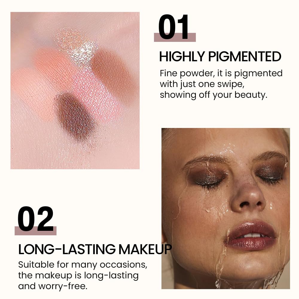 Six-Color Eyeshadow Makeup Palette, Cocoa RoseGold DarkBrown ChampagneGold Orange Nude Eyeshadows, Blendable Matte and Shimmer, Long-Lasting -Waterproof-Cruelty-Free With Built-In Mirror - 02#