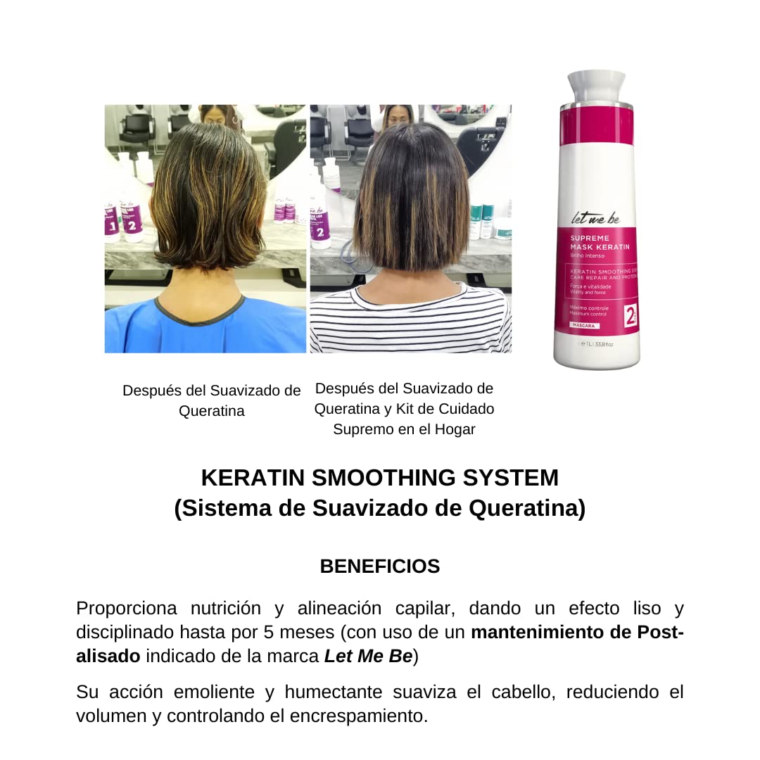 Let Me Be Keratin Hair Kit – Progressive Supreme Mask & Deep Cleansing Shampoo 2x1L (33.8 fl oz) – Frizz Control, Intense Shine – Professional Smoothing System for All Hair Types