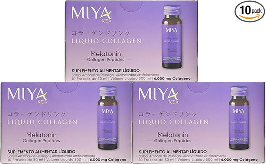 Liquid Collagen with Melatonin | Box with 10 Shots | 6000mg Collagen | Peach Flavor