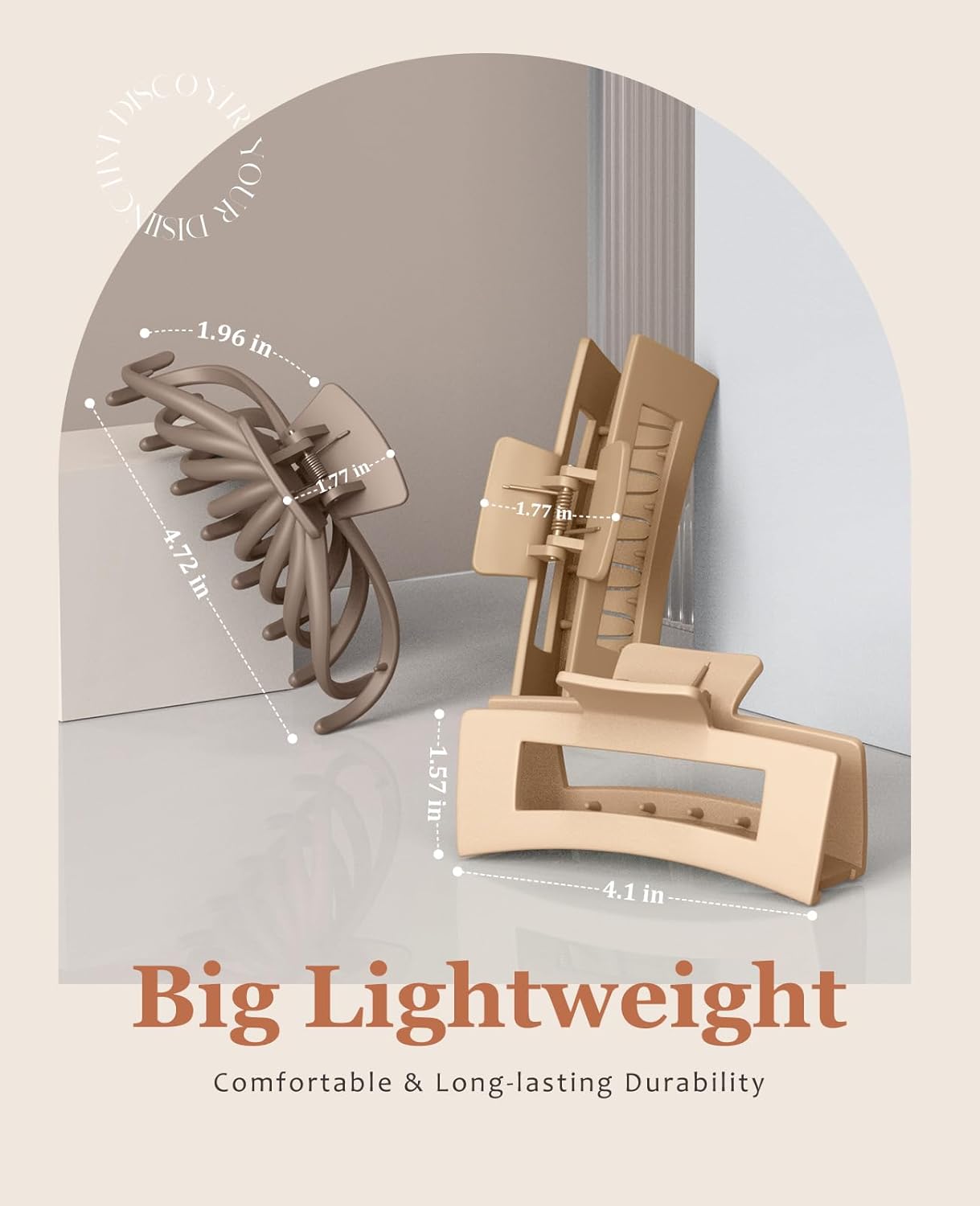 OPAUL Large Matte Square Nonslip Hair Claw Clips, 4.75" Strong Hold Big Neutral Hair Accessories for Long Hair for Women and Girls (8 Pack)